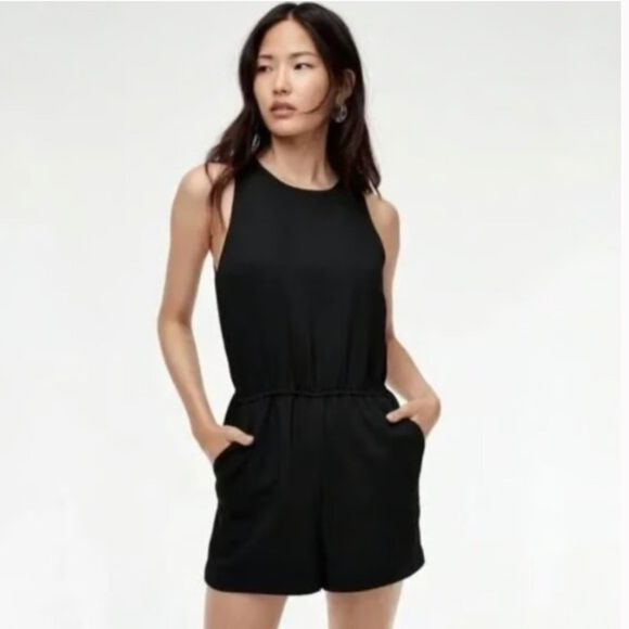 Wilfred Pants - ARTIZIA Wilfred Black Rive Cinched Waist Sleeveless Romper Women's Small